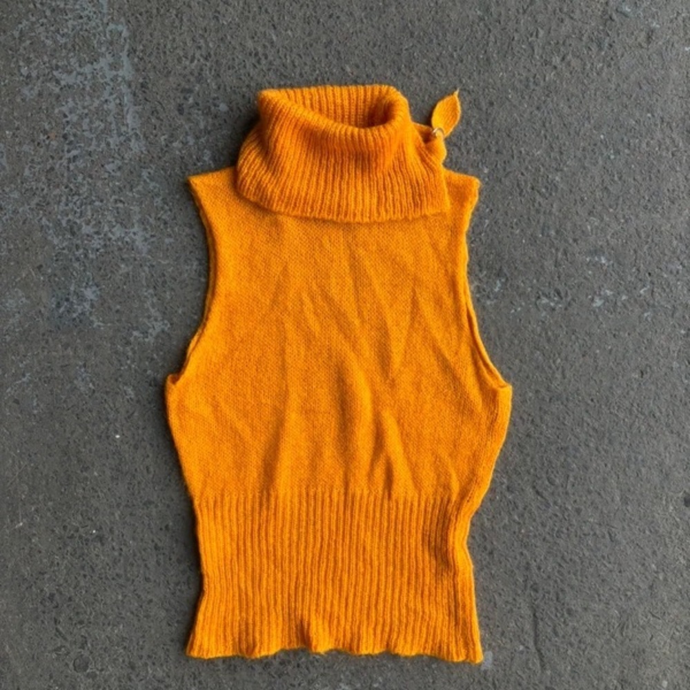 Bold Orange Sleeveless Cowl Neck Sweater
